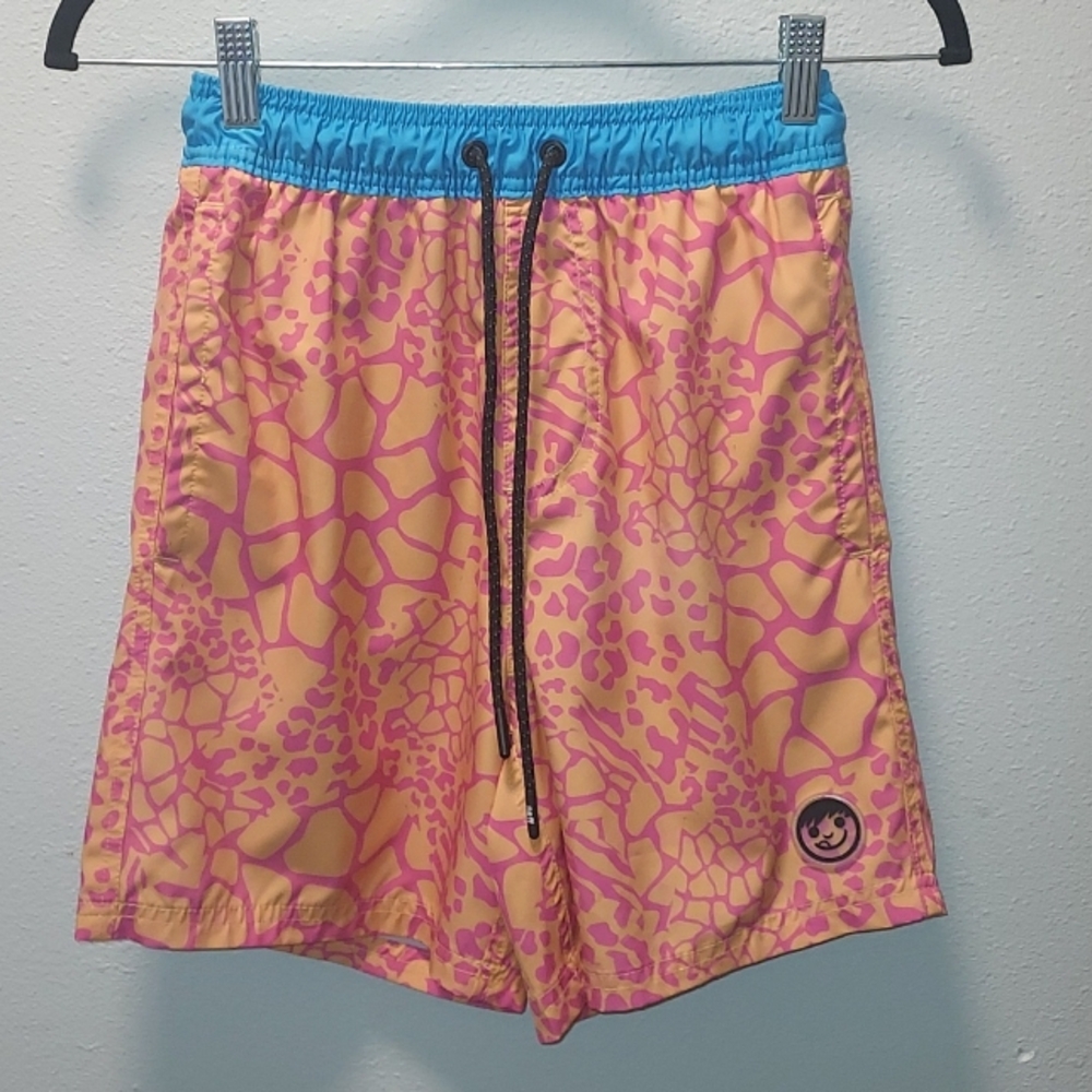 Neff Orange Pink Animal Print Patterned Swim Trunks Youth Size Small